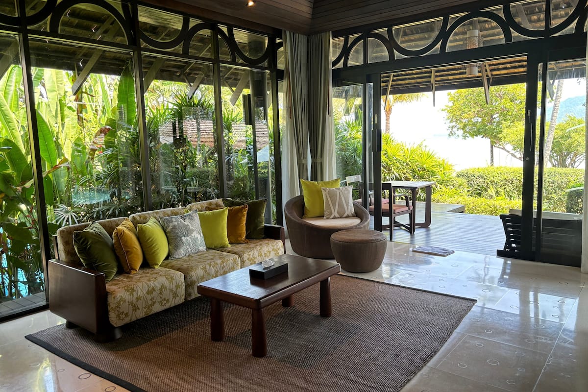 vijitt pool villa | living room | 32-inch flat-screen tv with cable channels, tv