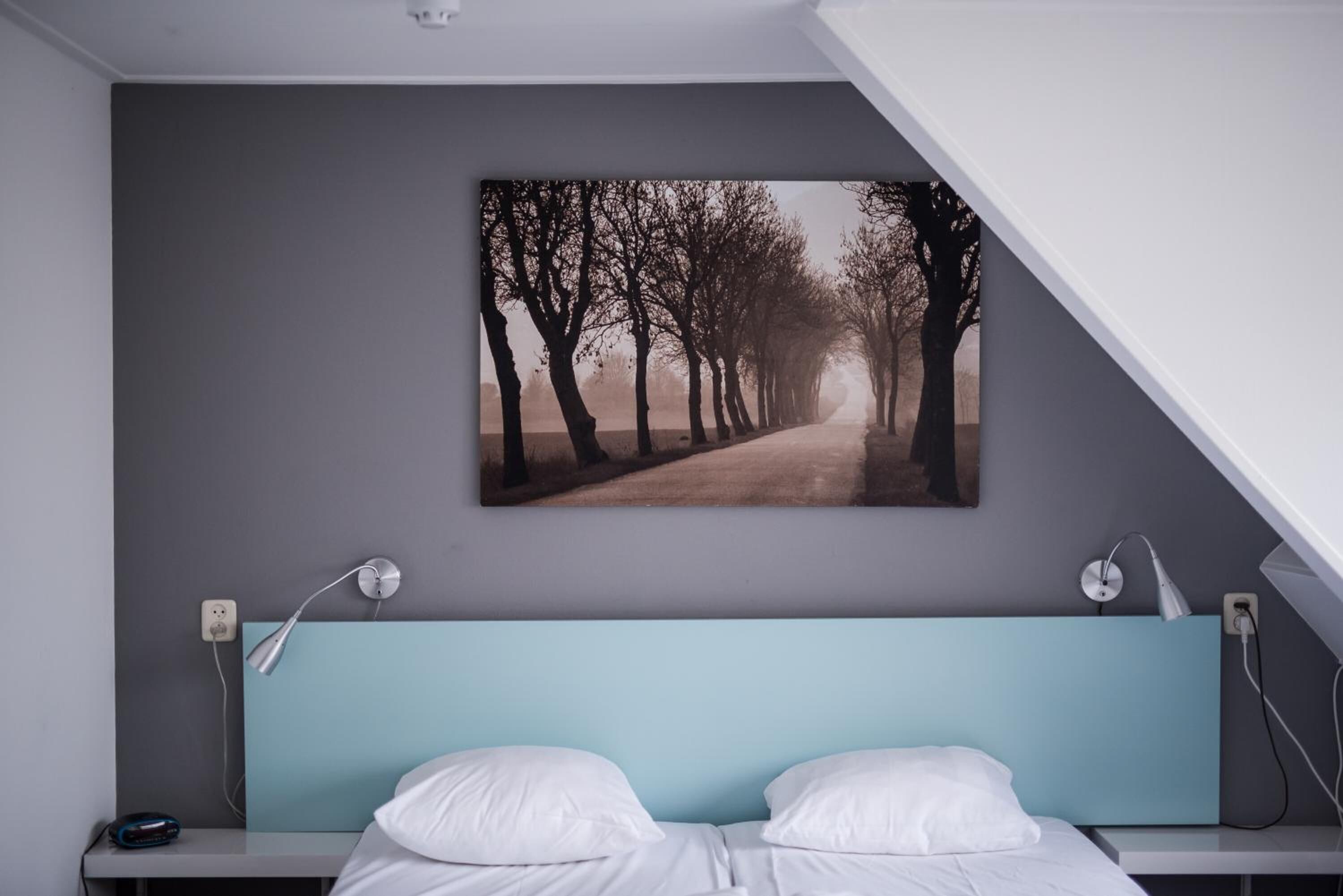 desk, blackout curtains, free wifi