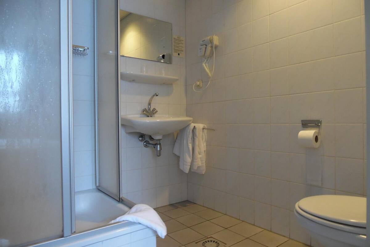 shower, free toiletries, hair dryer, towels