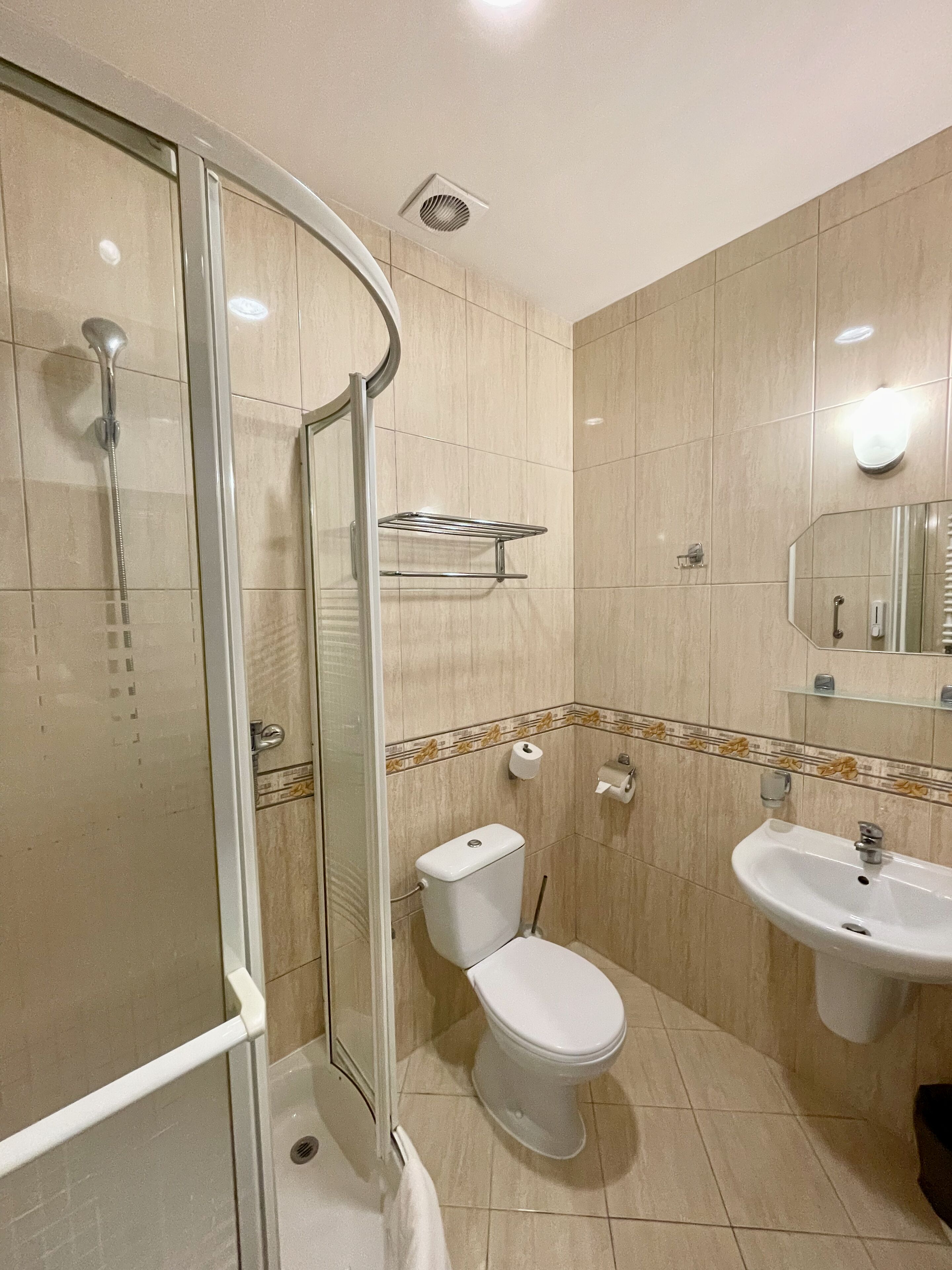 shower, free toiletries, hair dryer, towels