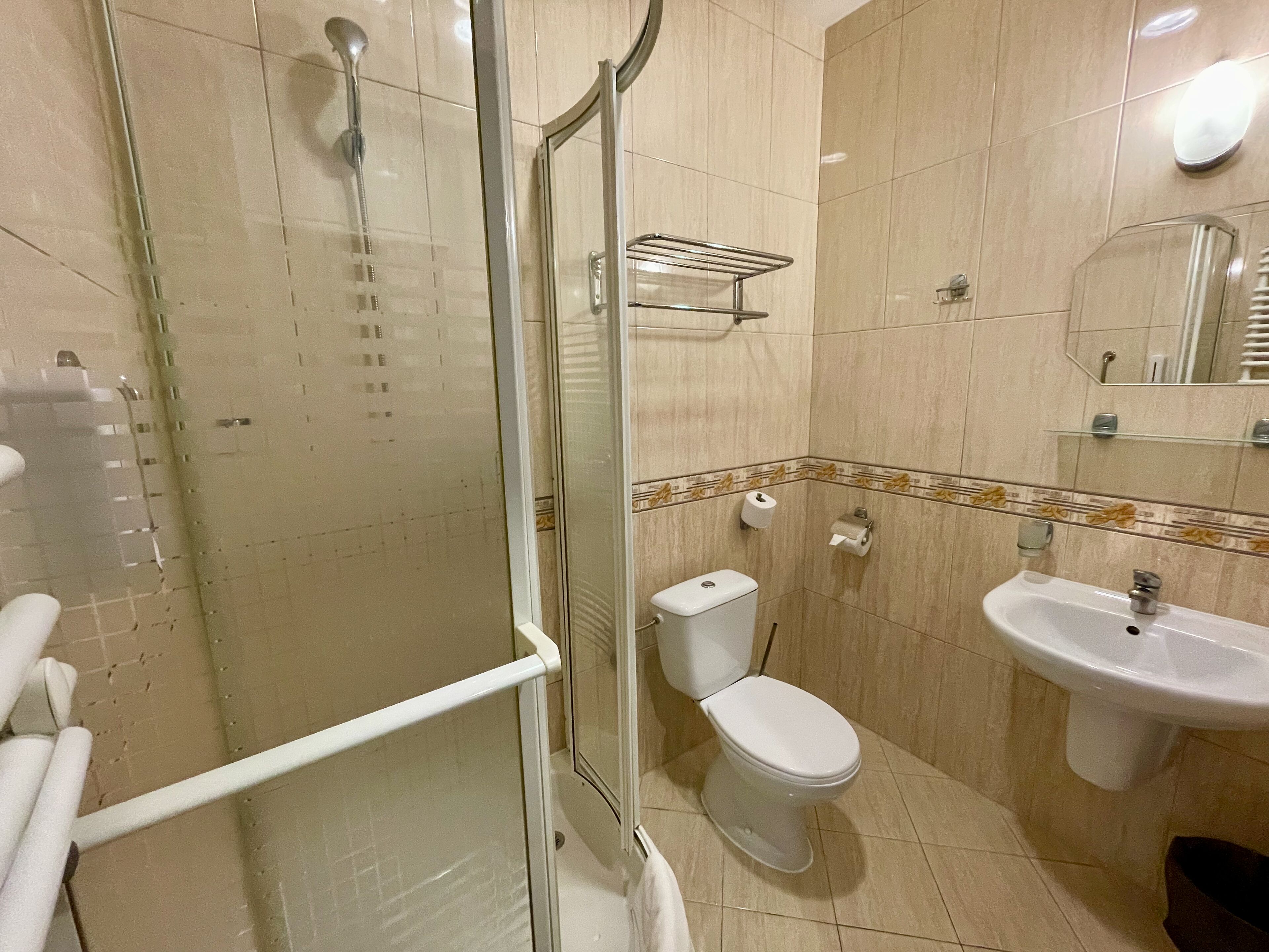 shower, free toiletries, hair dryer, towels