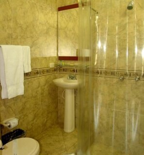 Douche, douche à « effet pluie », sèche-cheveux