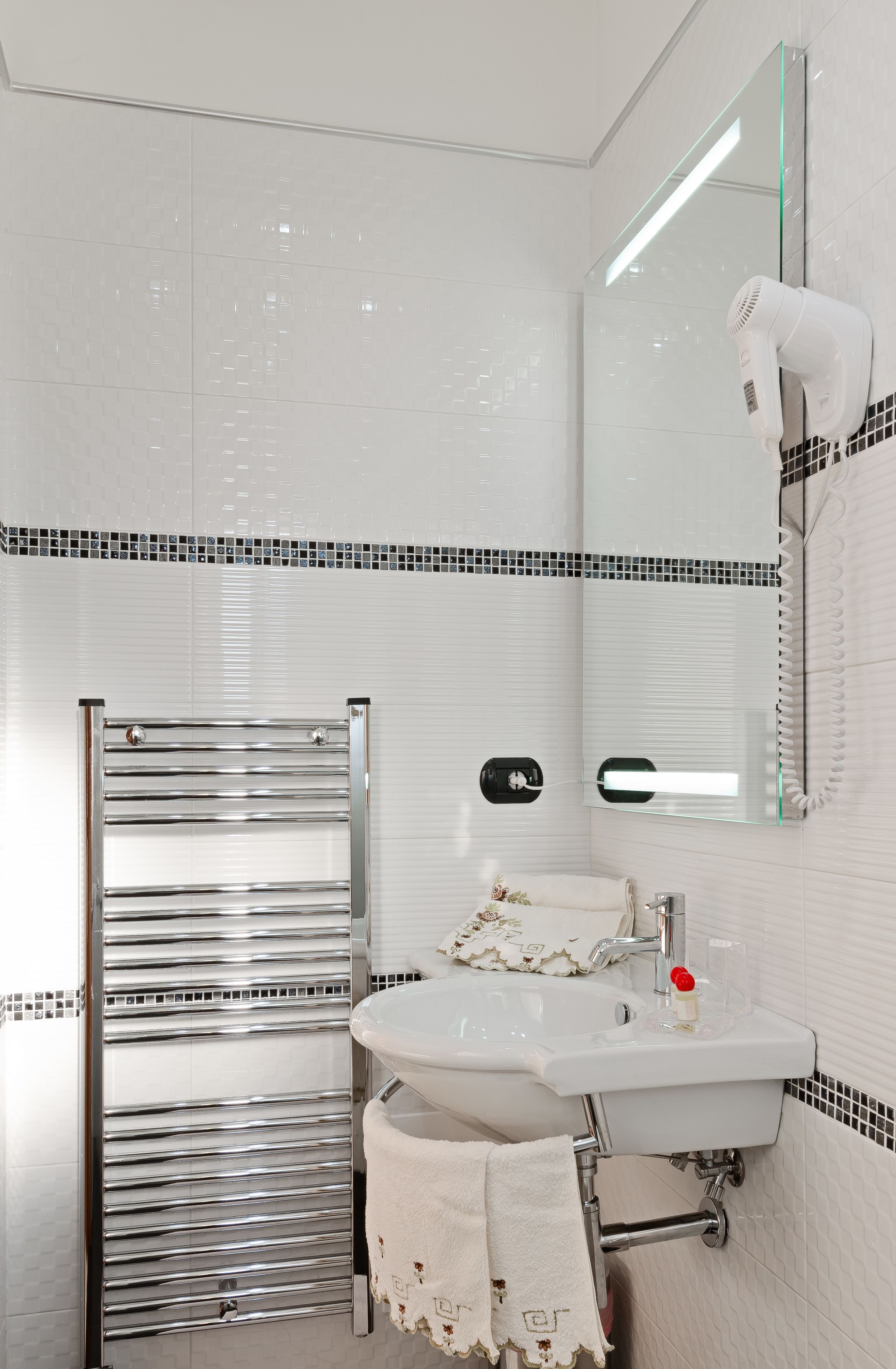 shower, hair dryer, bathrobes, slippers