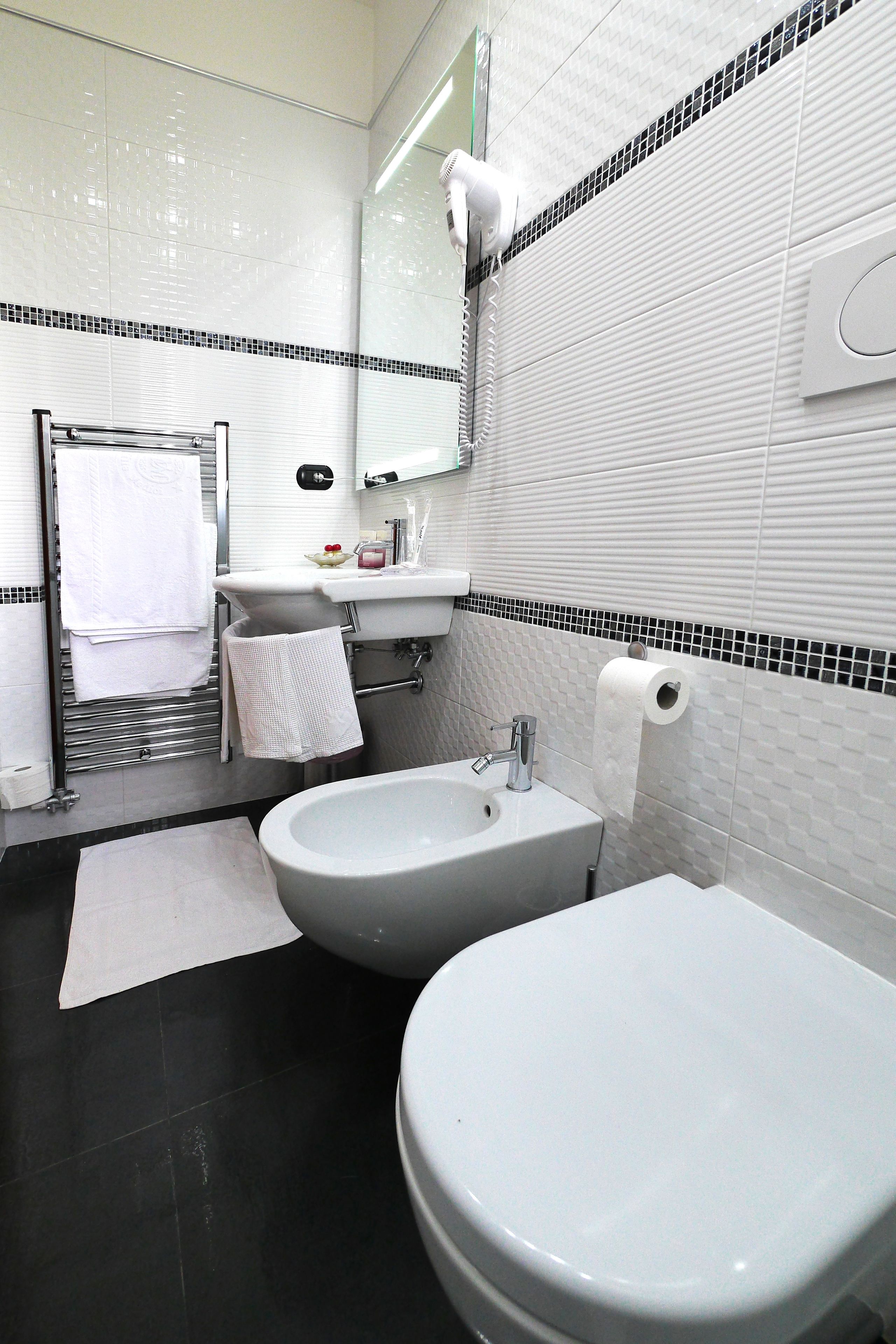 shower, hair dryer, bathrobes, slippers