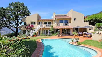 Outdoor pool, pool umbrellas, pool loungers