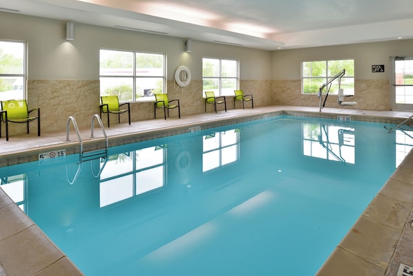 Indoor pool, open 8:00 AM to 10:00 PM, sun loungers