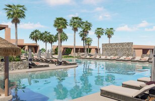 Indoor pool, outdoor pool, open 10 AM to 7 PM, pool umbrellas