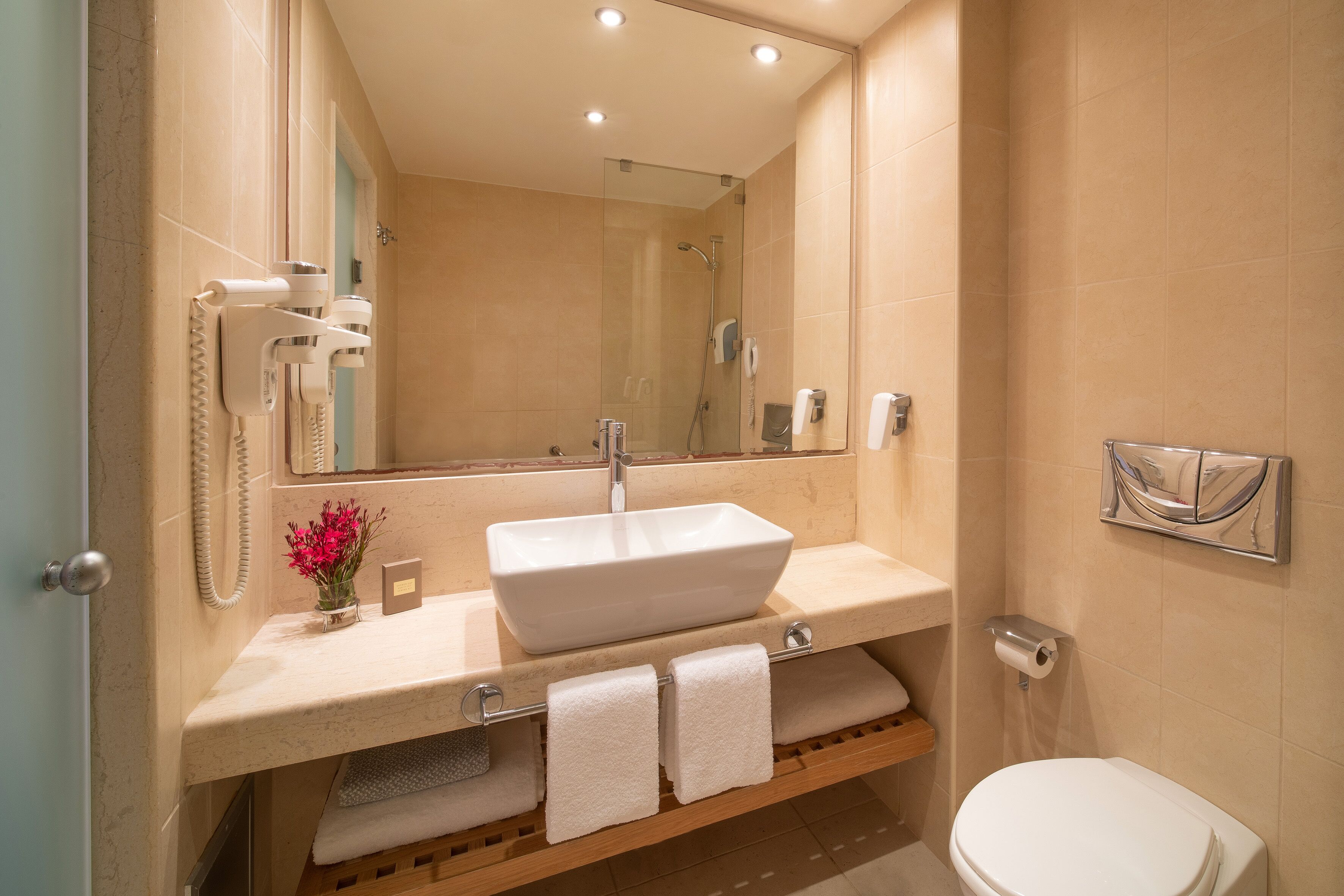 free toiletries, hair dryer, towels