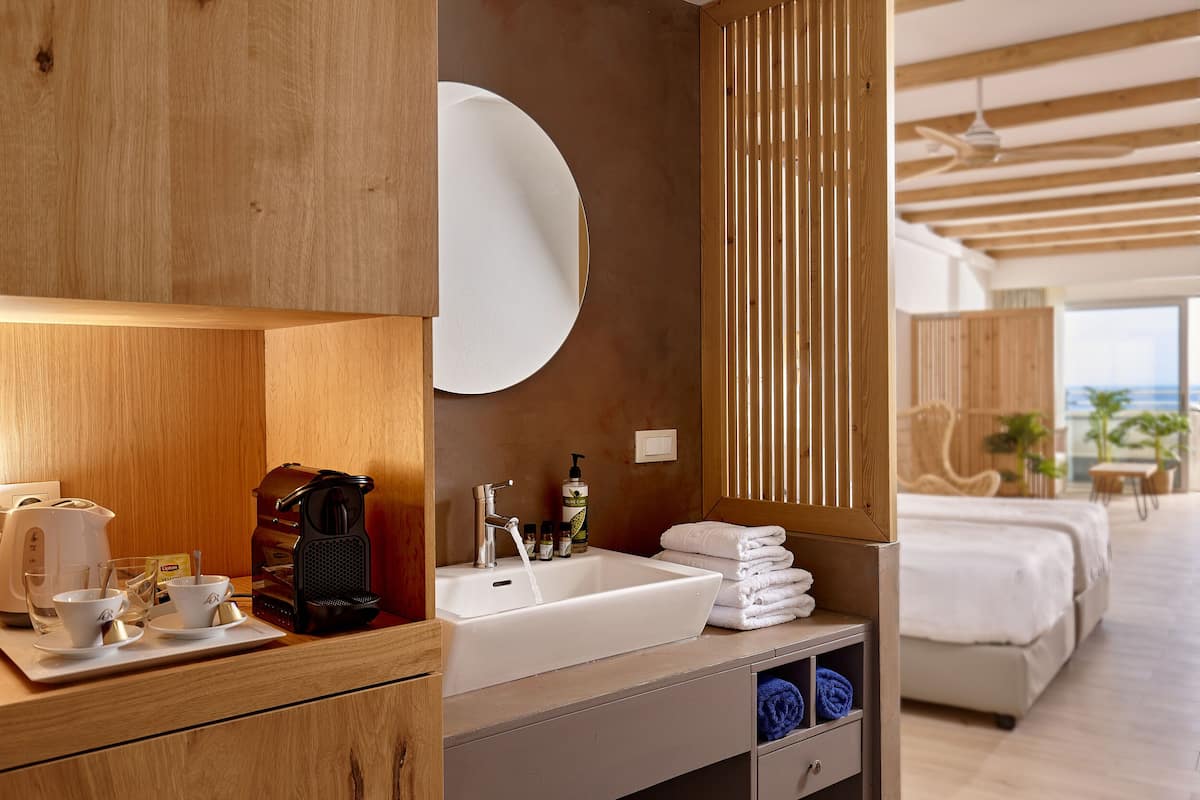 shower, rainfall showerhead, hair dryer, bathrobes