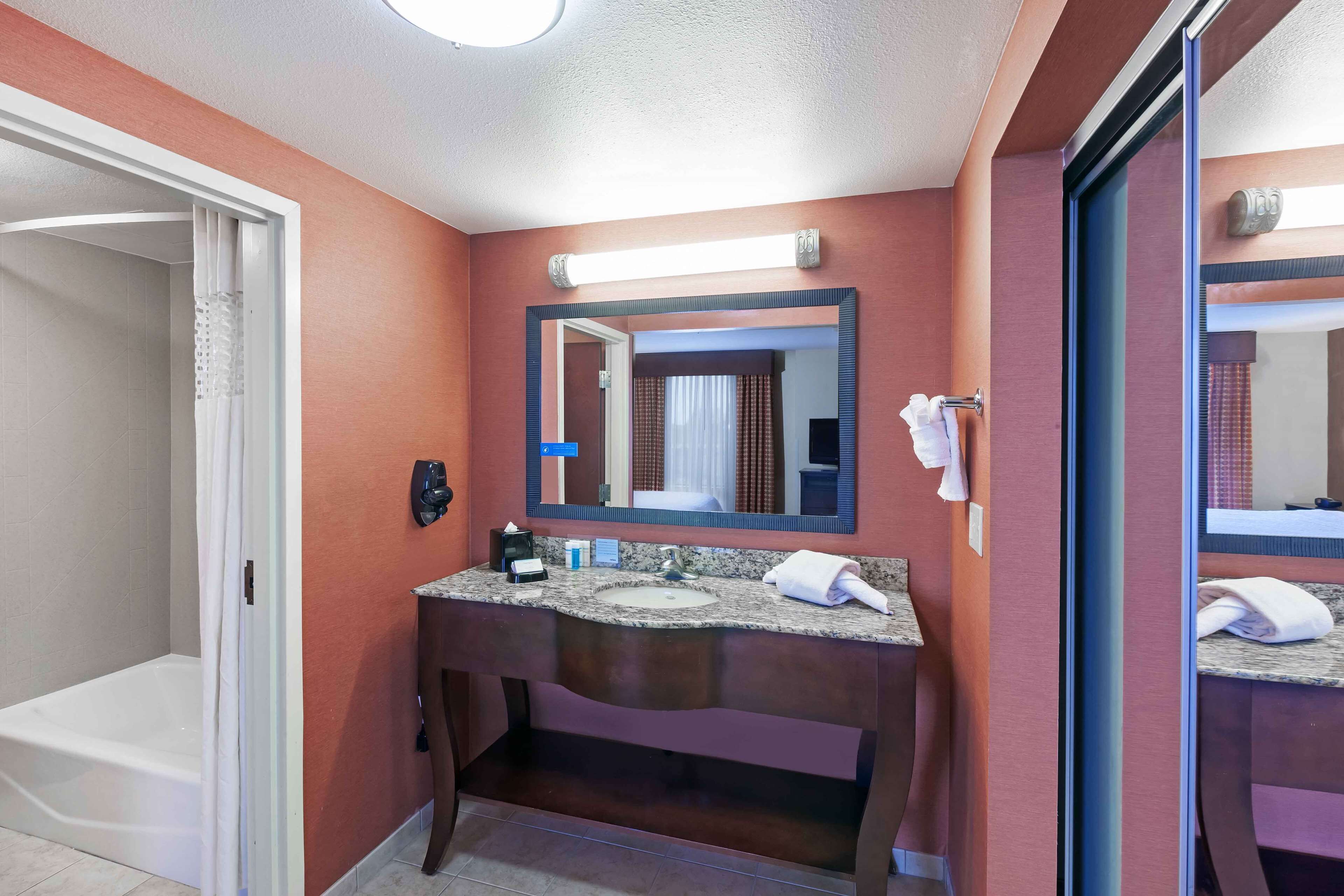 studio suite, 1 king bed with sofa bed | bathroom | combined shower/bathtub, free toiletries, hair dryer, towels