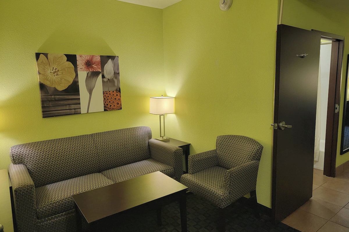 1 bedroom, desk, laptop workspace, iron/ironing board