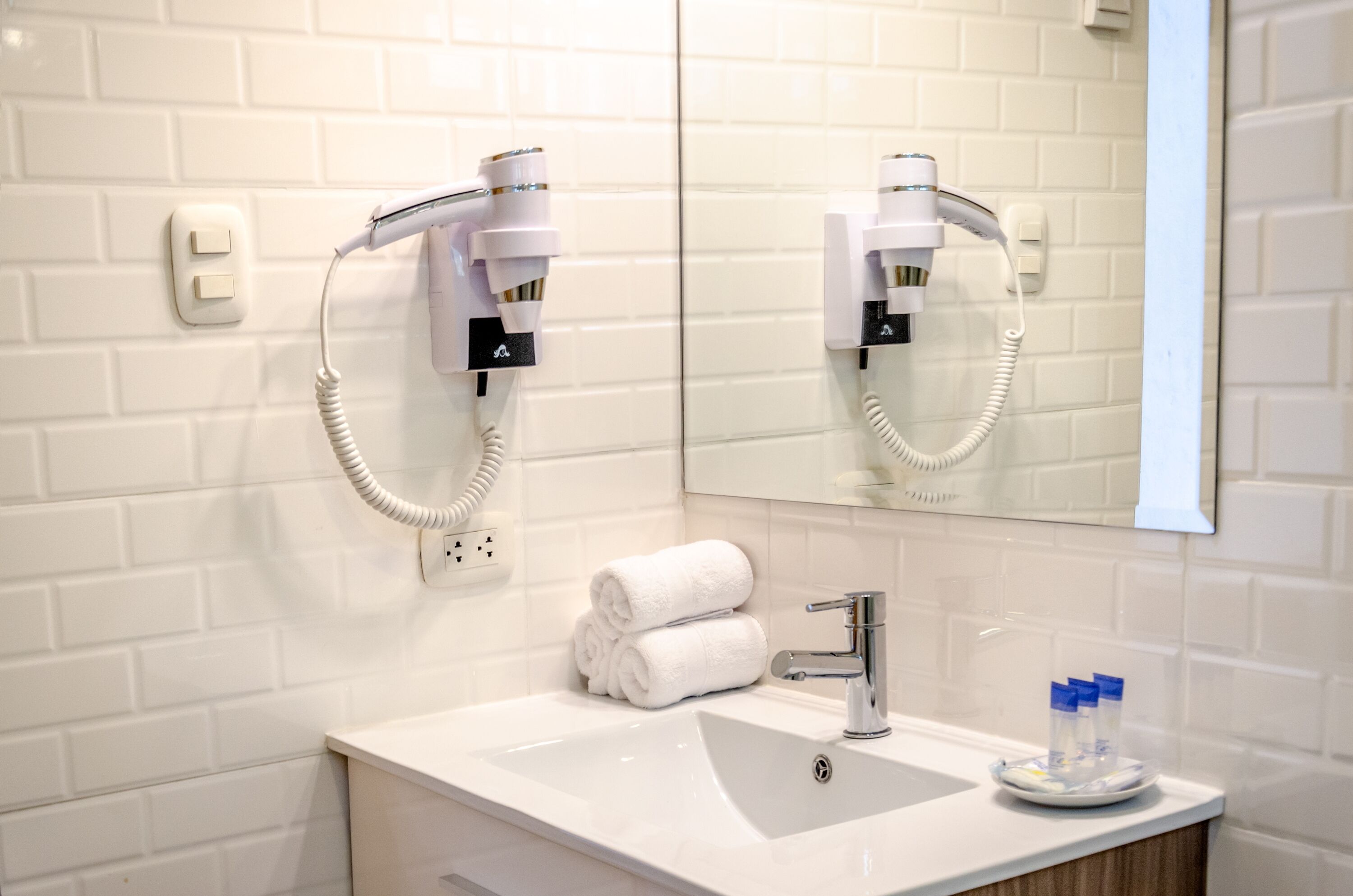 shower, free toiletries, hair dryer, towels