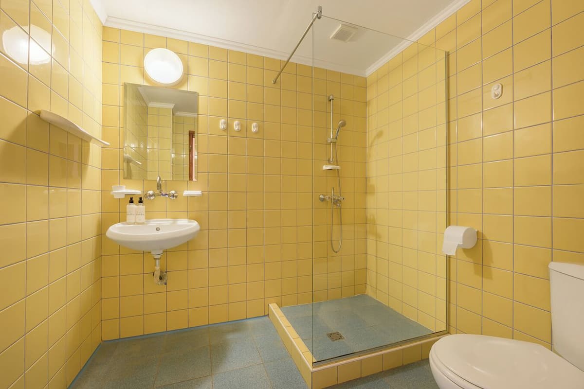 separate bathtub and shower, free toiletries, towels, soap