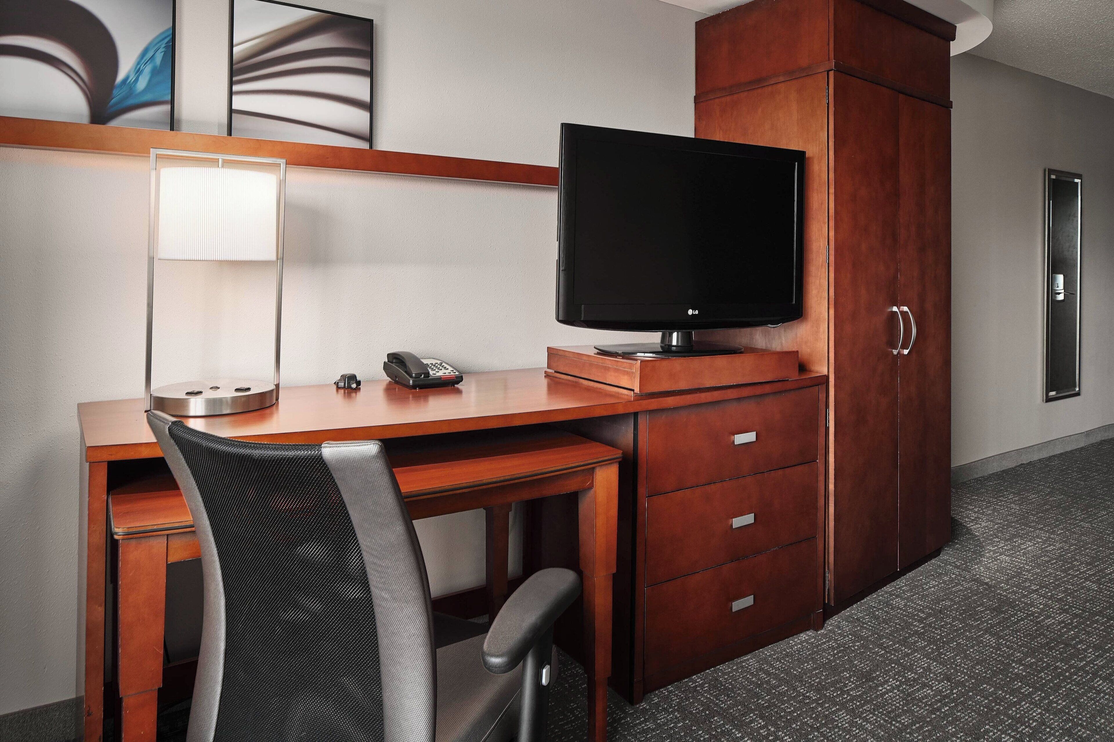 1 bedroom, desk, blackout curtains, iron/ironing board