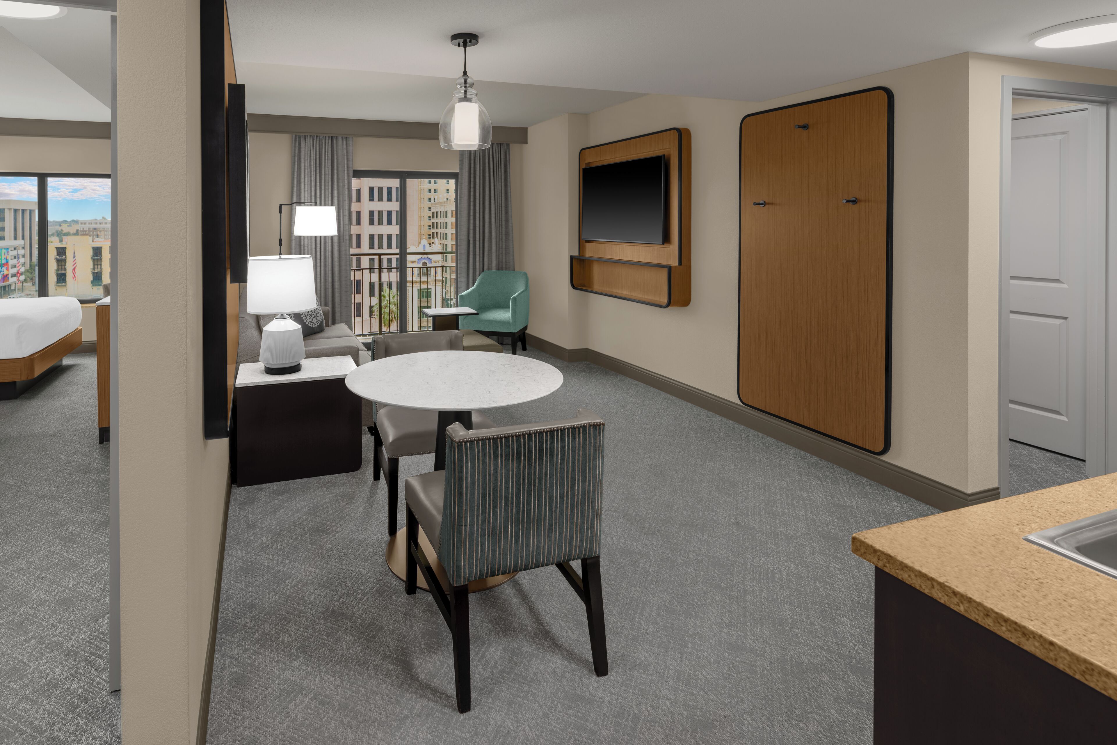 Hypo-allergenic bedding, pillow-top beds, in-room safe