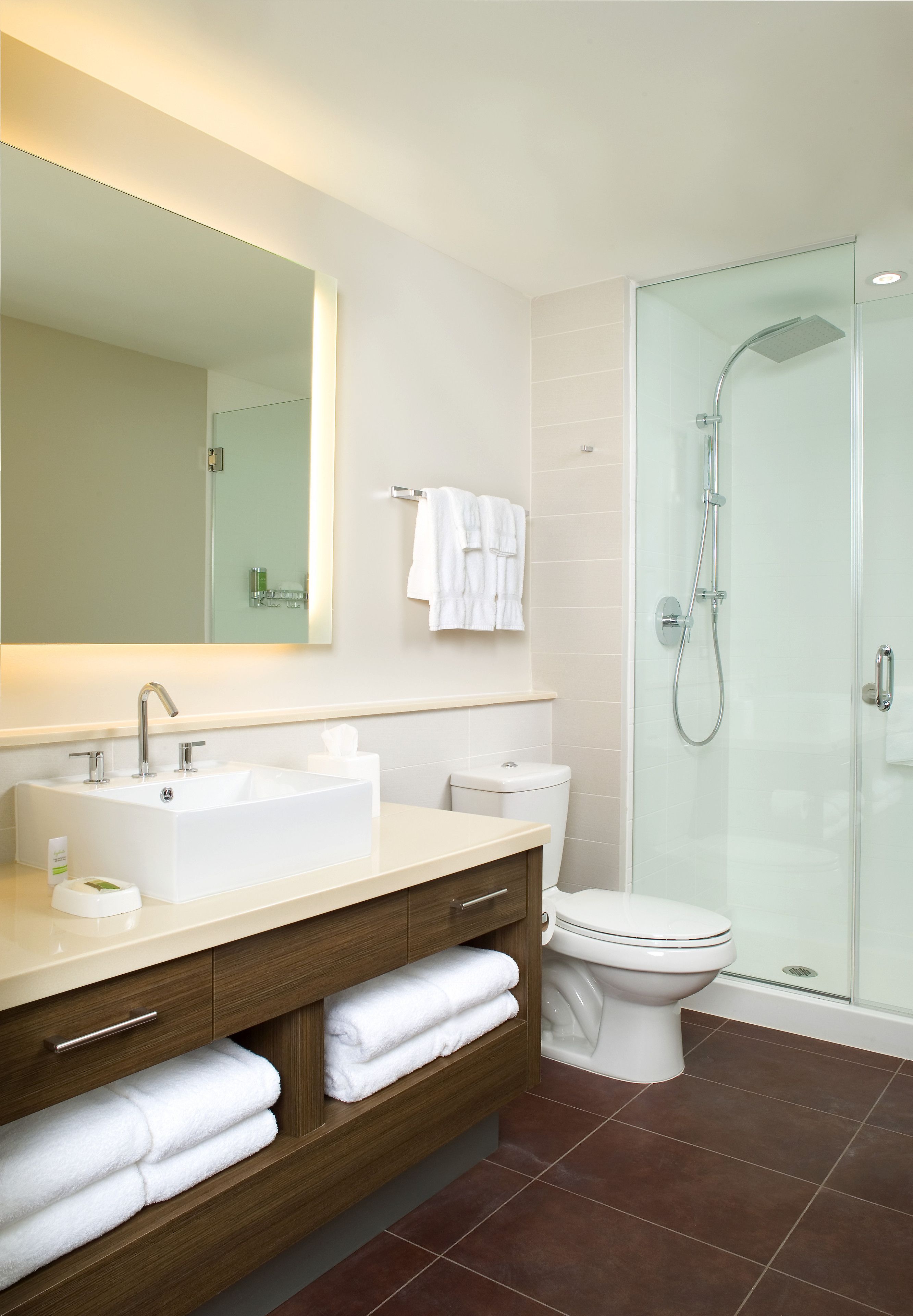 shower, hydromassage showerhead, designer toiletries, hair dryer