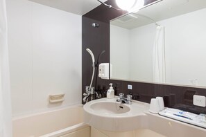 Combined shower/bathtub, hair dryer, slippers, electronic bidet