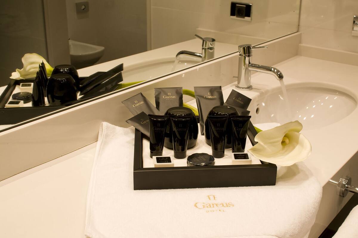 free toiletries, hair dryer, bidet, towels