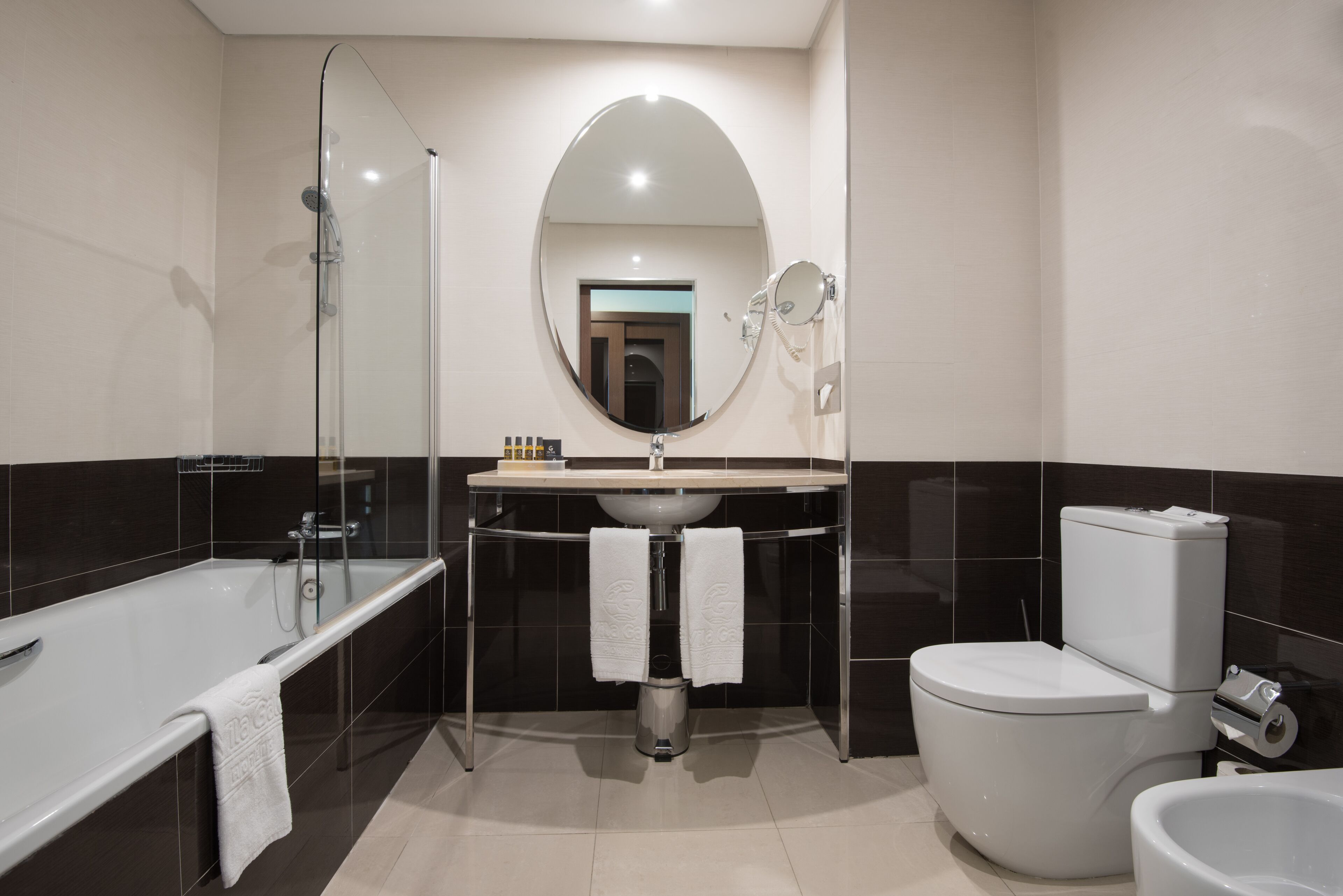 combined shower/bathtub, free toiletries, hair dryer, towels