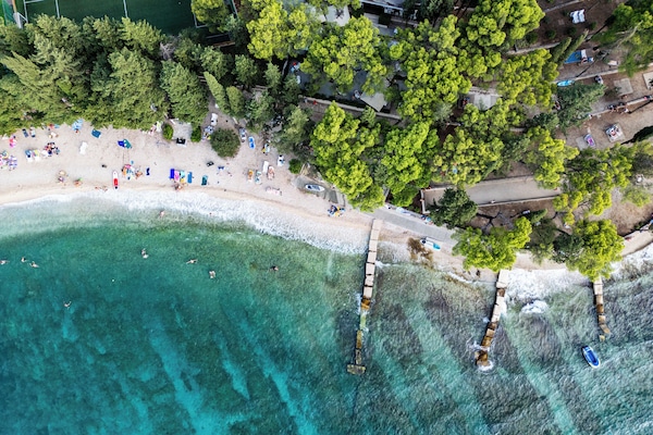 On the beach, scuba diving