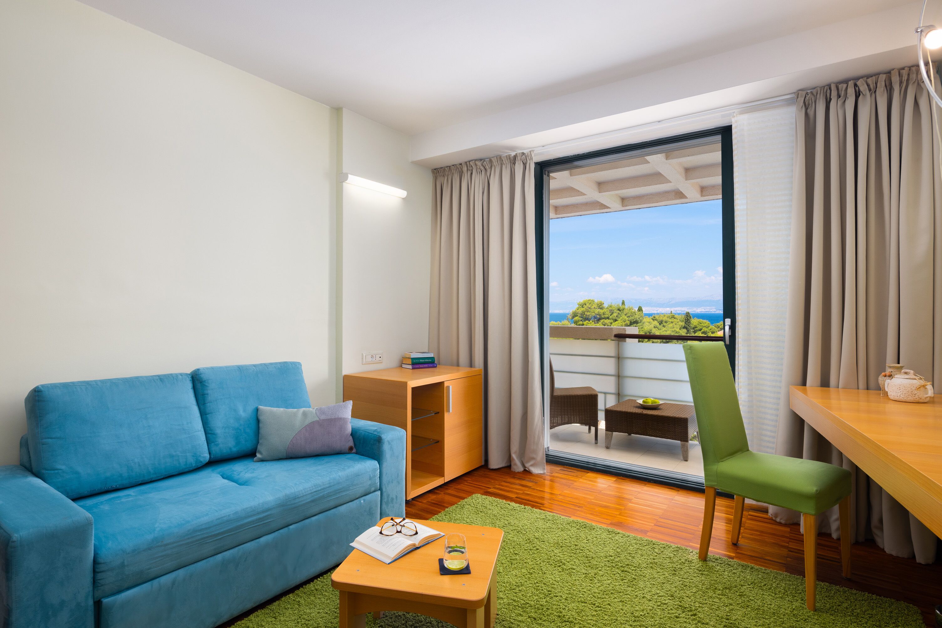 duplex suite with sea view balcony | living area | lcd tv