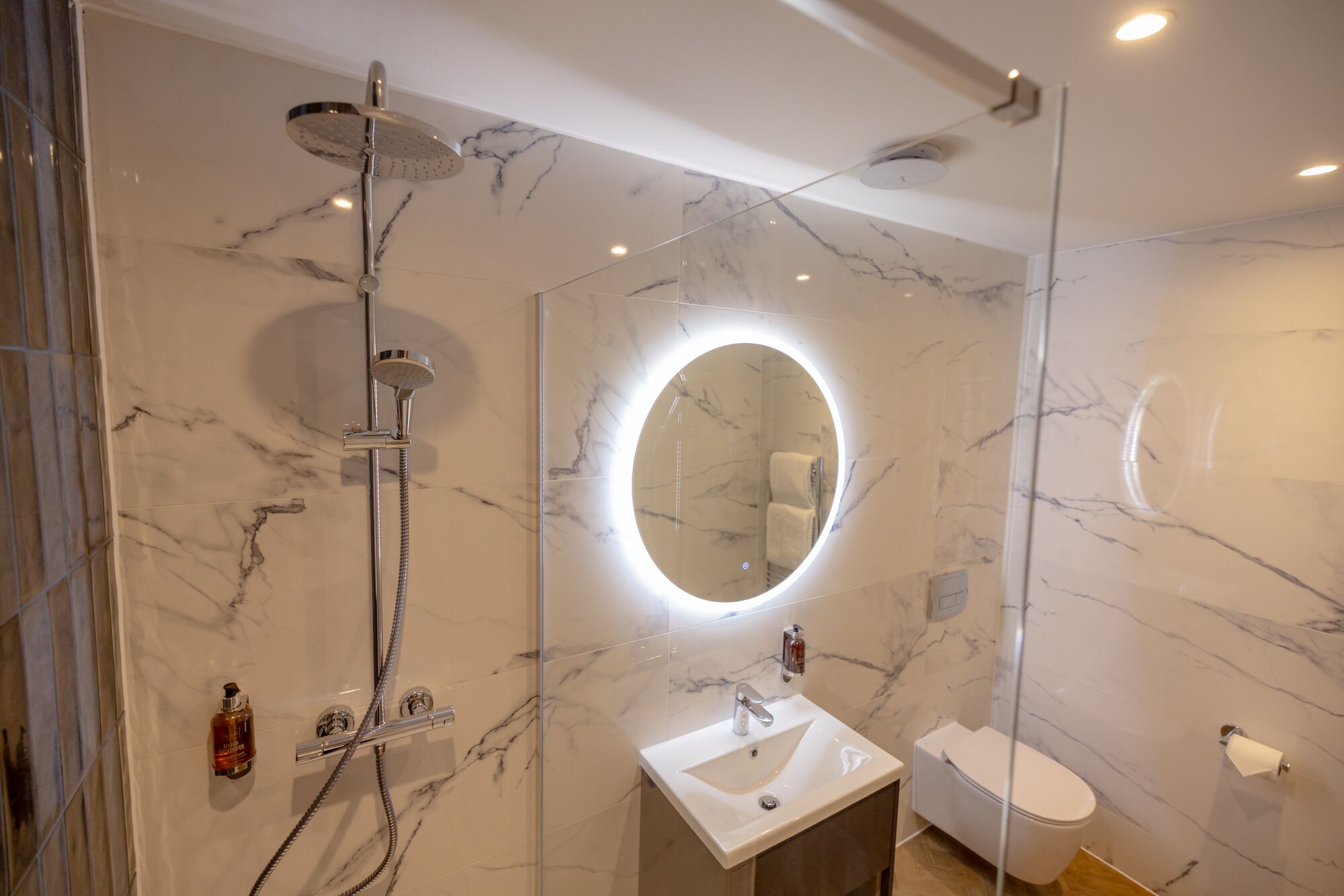 superior double or twin room | bathroom | shower, hair dryer, towels