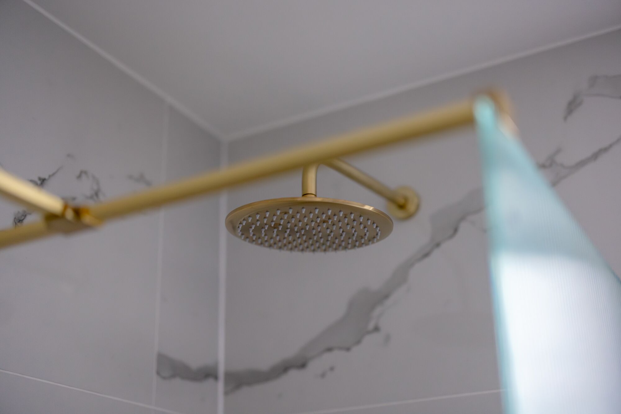 family room | bathroom | shower, hair dryer, towels