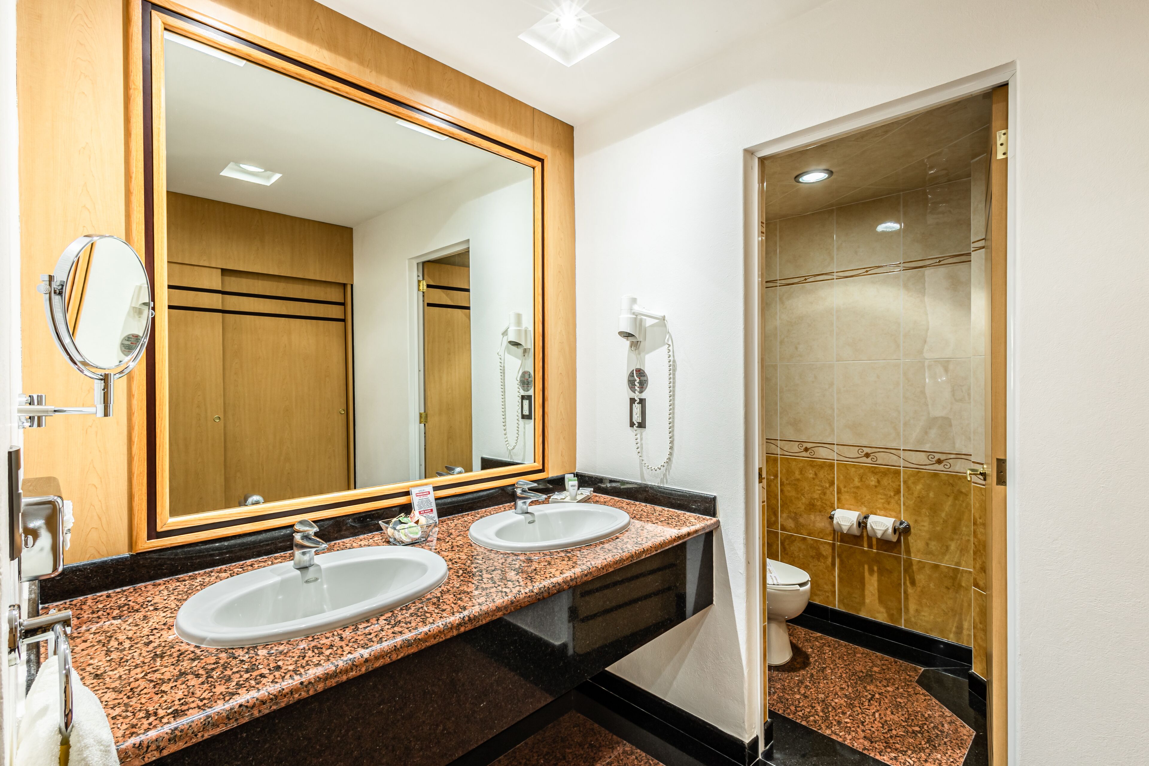 master suite | bathroom | hair dryer, towels, soap, shampoo