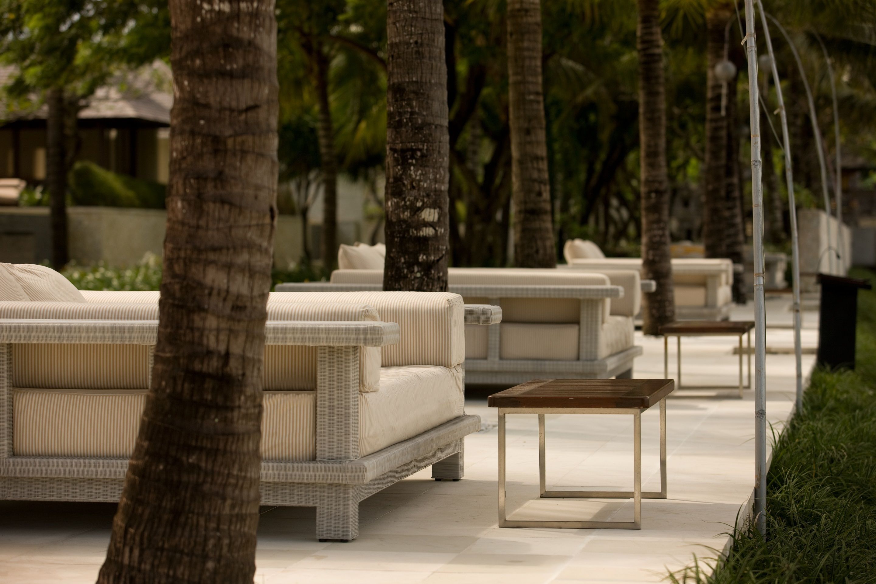 on the beach, white sand, sun-loungers, beach umbrellas