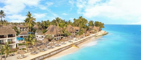 Private beach, white sand, sun-loungers, beach umbrellas