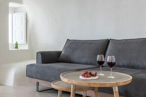 Junior Suite, Hot Tub (Sunset View) | Premium bedding, down duvets, pillow-top beds, minibar - Art Maisons Oia Castle (Santorini)