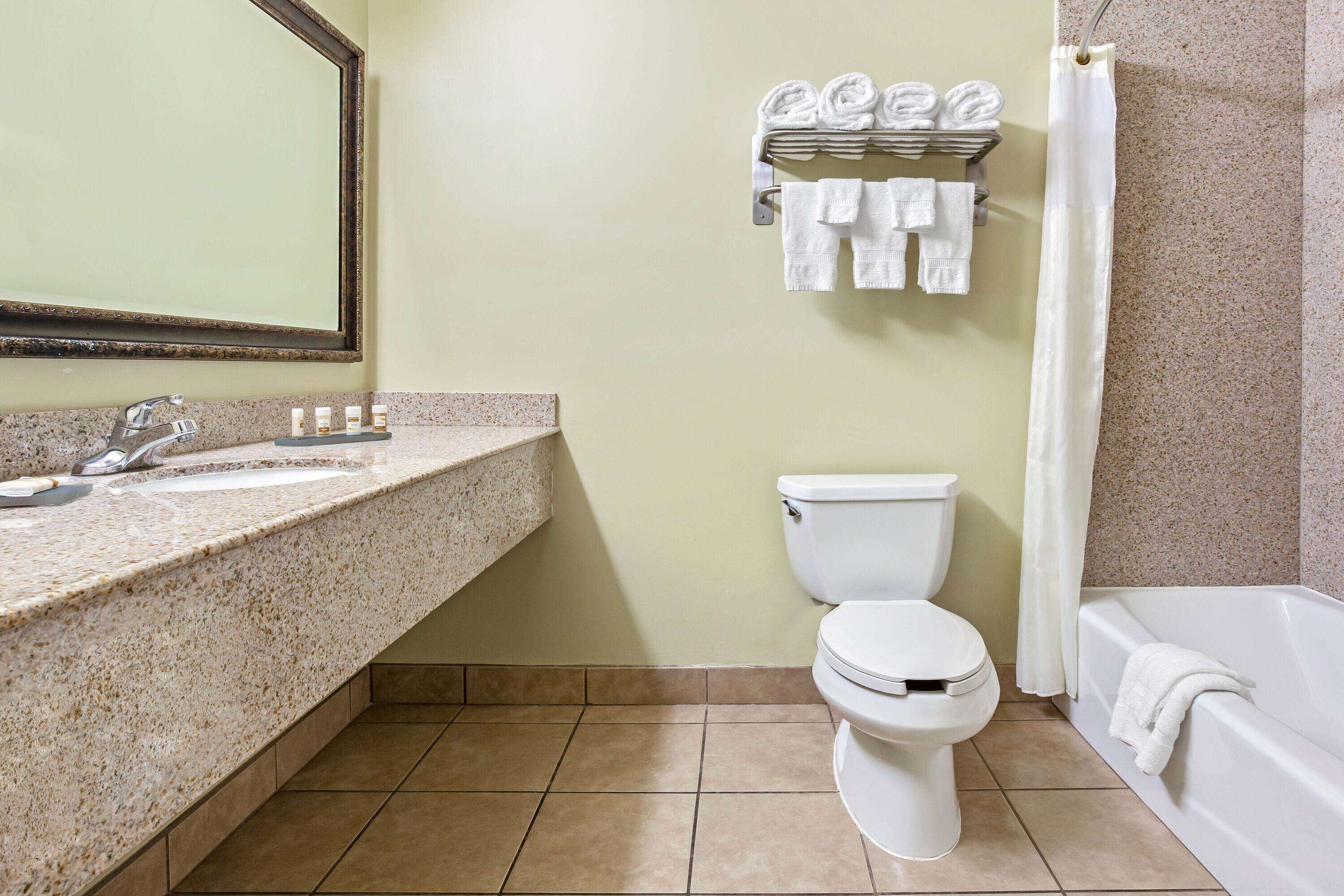 free toiletries, hair dryer, towels