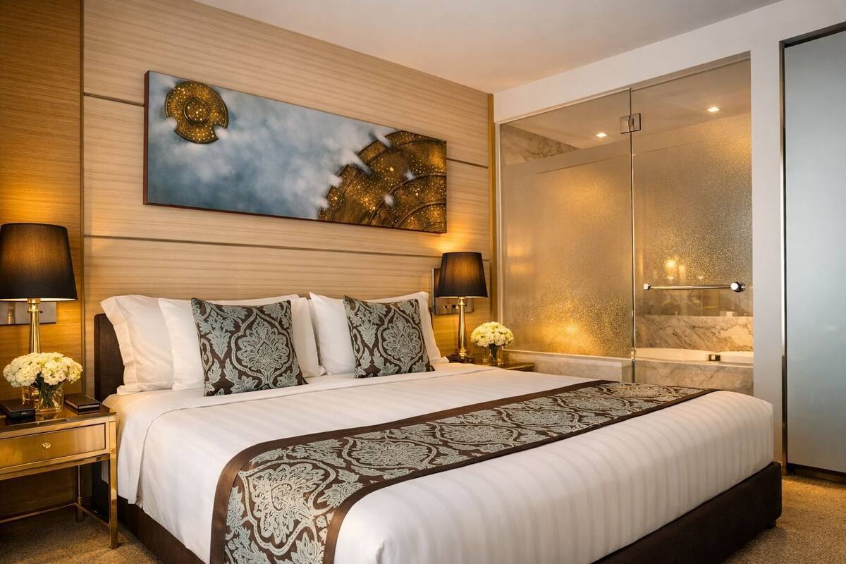 Hochwertige Bettwaren, Daunenbettdecken, Pillowtop-Betten, Minibar
