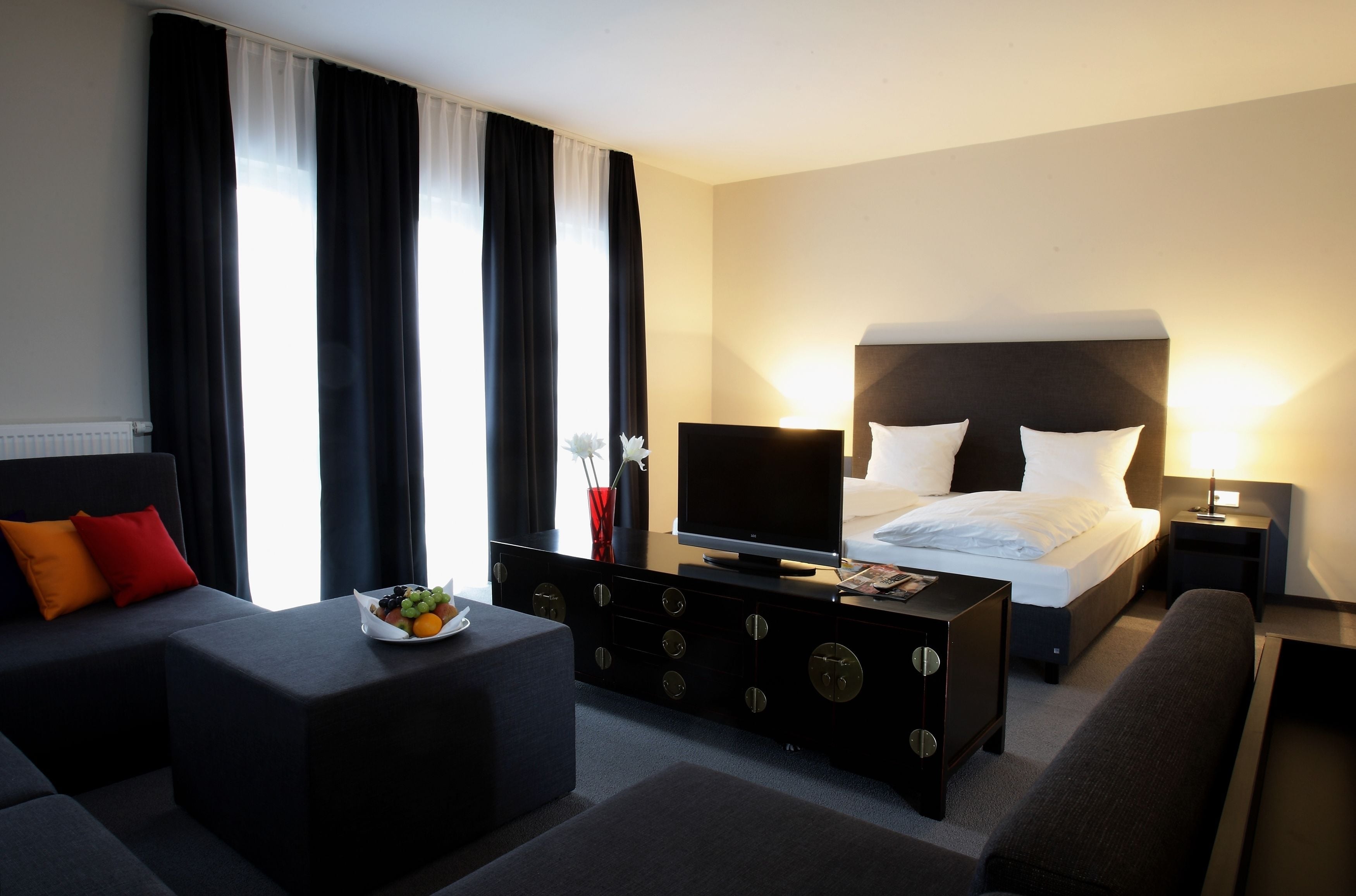 hypo-allergenic bedding, select comfort beds, in-room safe, desk