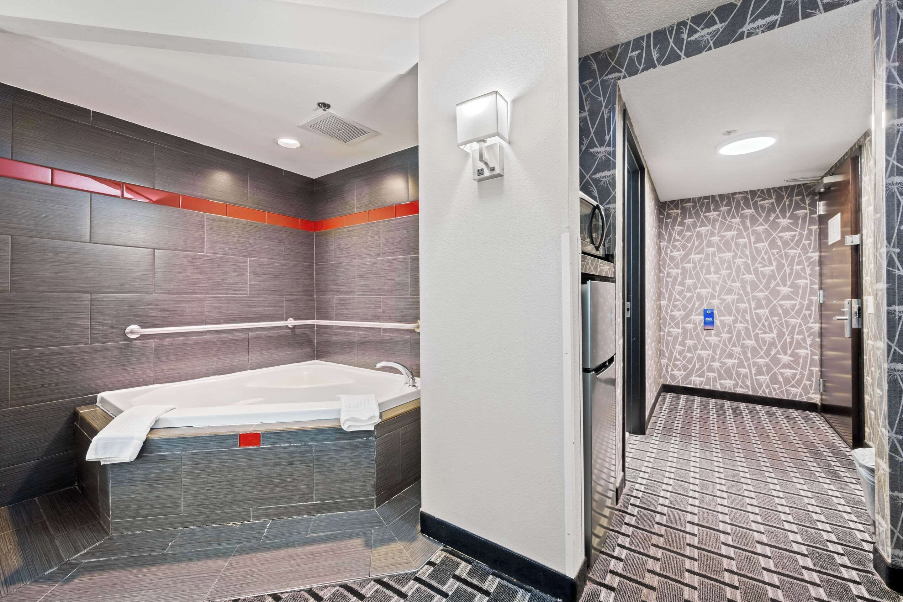 desk, laptop workspace, blackout curtains, iron/ironing board