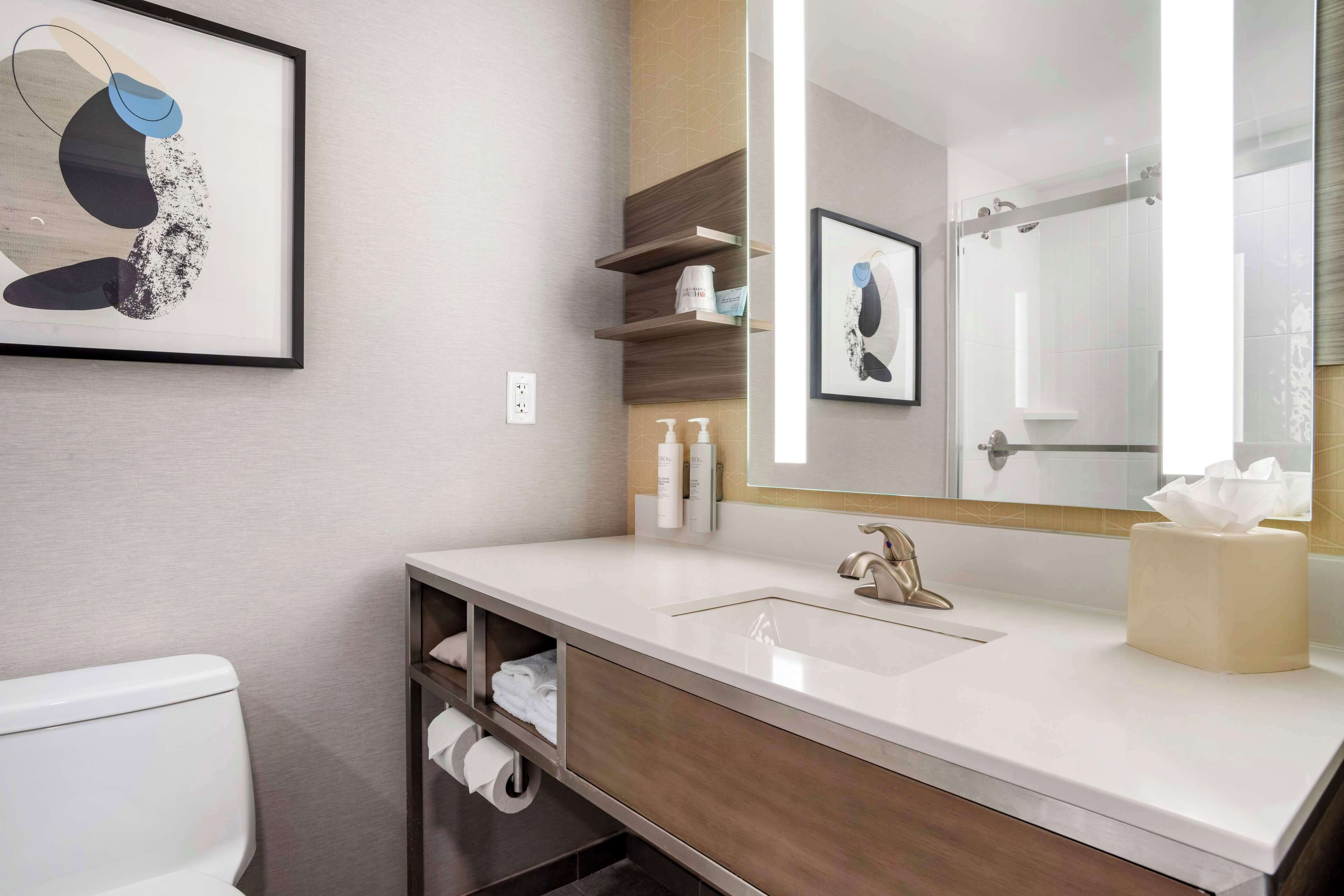 room, 1 king bed | bathroom | combined shower/bathtub, hair dryer, towels, soap
