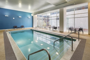 Indoor pool, open 9:00 AM to 9:00 PM, sun loungers