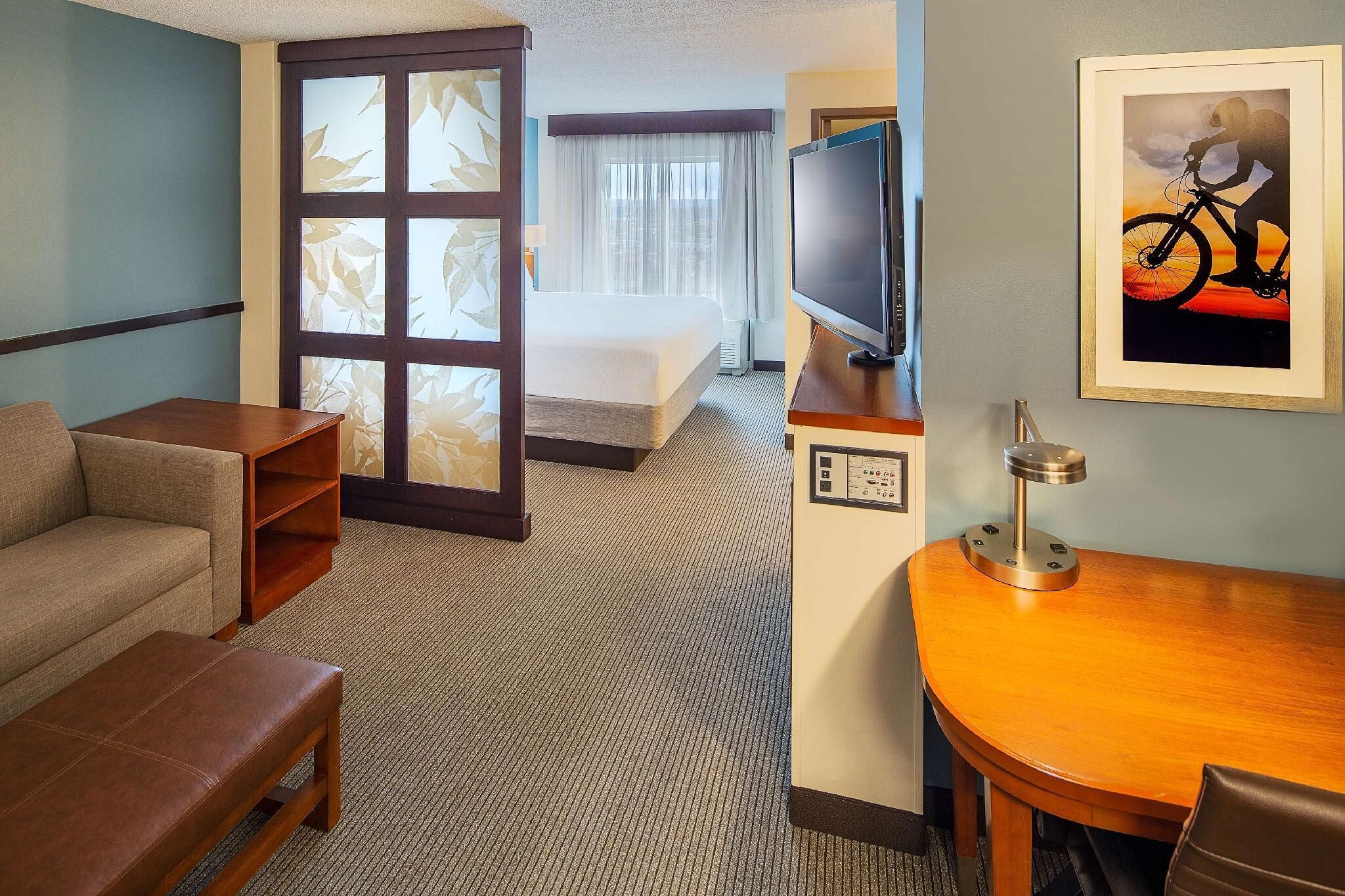 Hypo-allergenic bedding, pillow-top beds, desk, blackout curtains