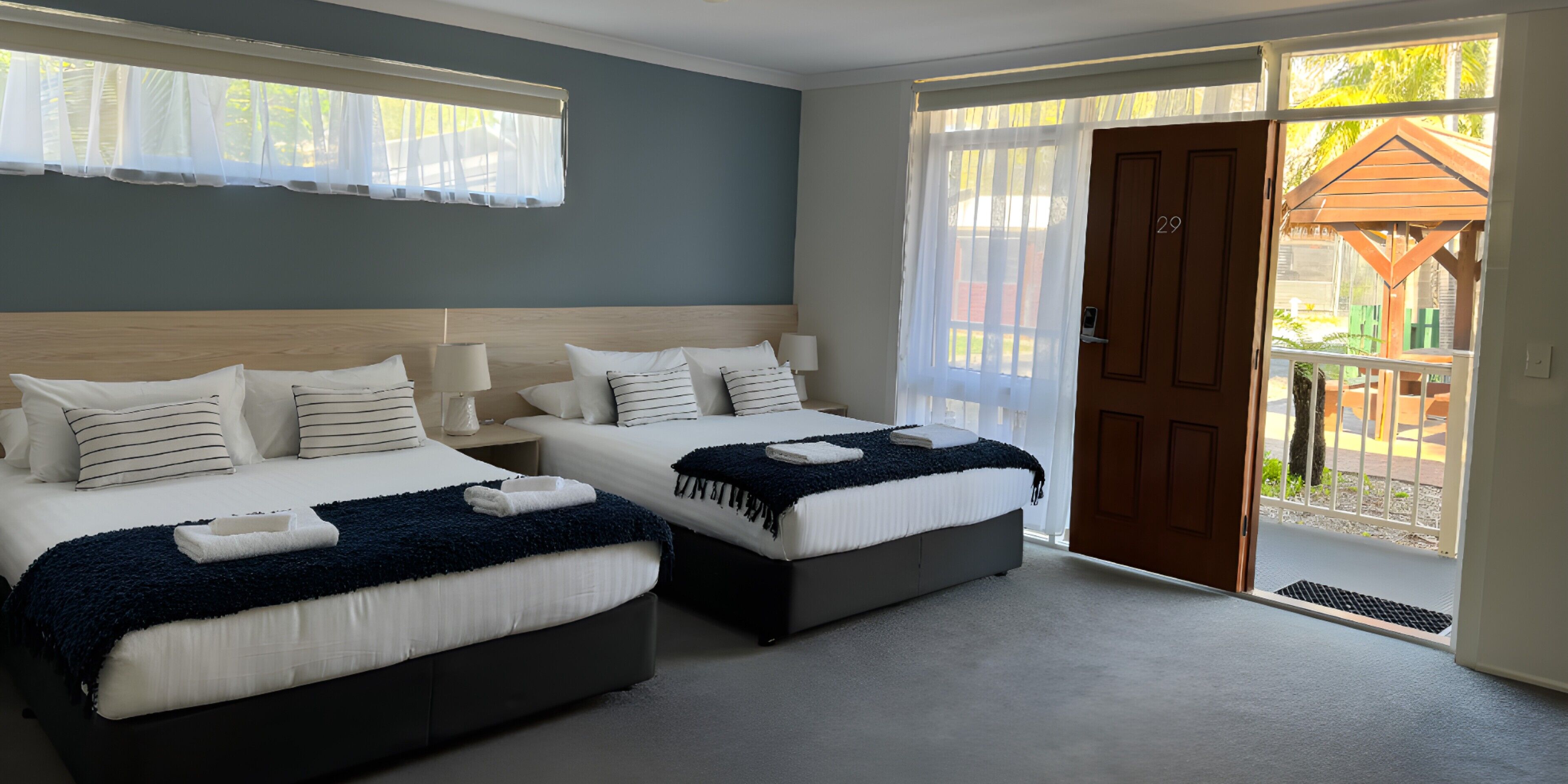 family room with two queen beds | 1 bedroom, premium bedding, laptop workspace, soundproofing
