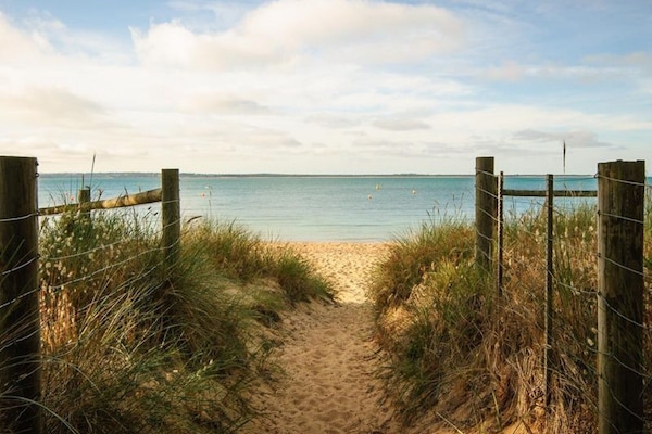 On the beach, white sand