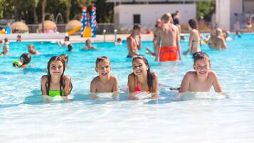 Seasonal outdoor pool, pool umbrellas, pool loungers