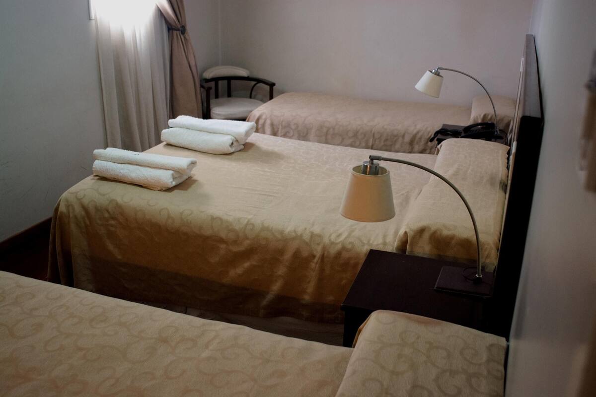 Escritorio, tabla de planchar con plancha, wifi gratis y ropa de cama 