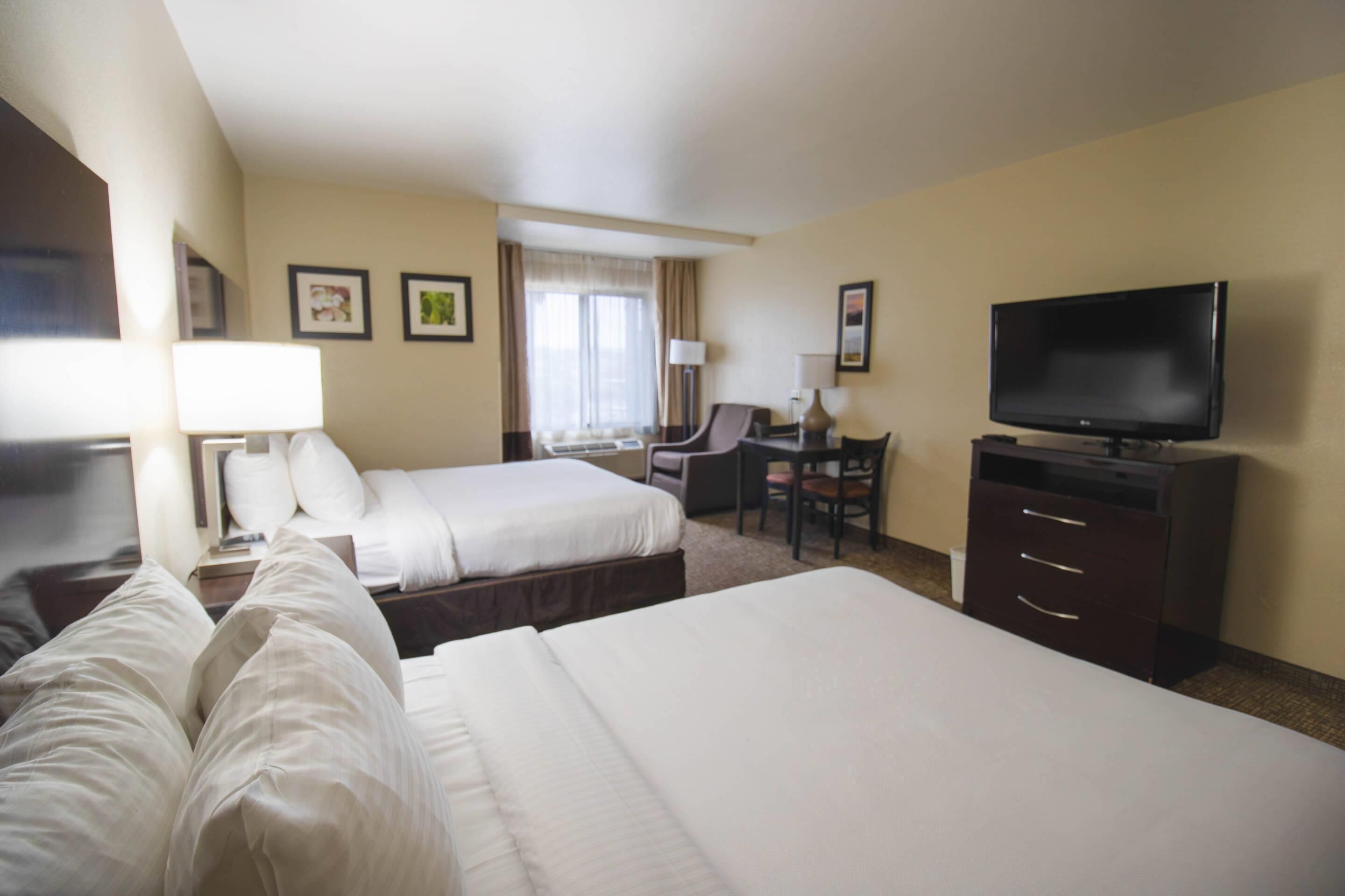 Room, 2 Double Beds, Non Smoking | Pillowtop beds, desk, laptop workspace, blackout drapes
