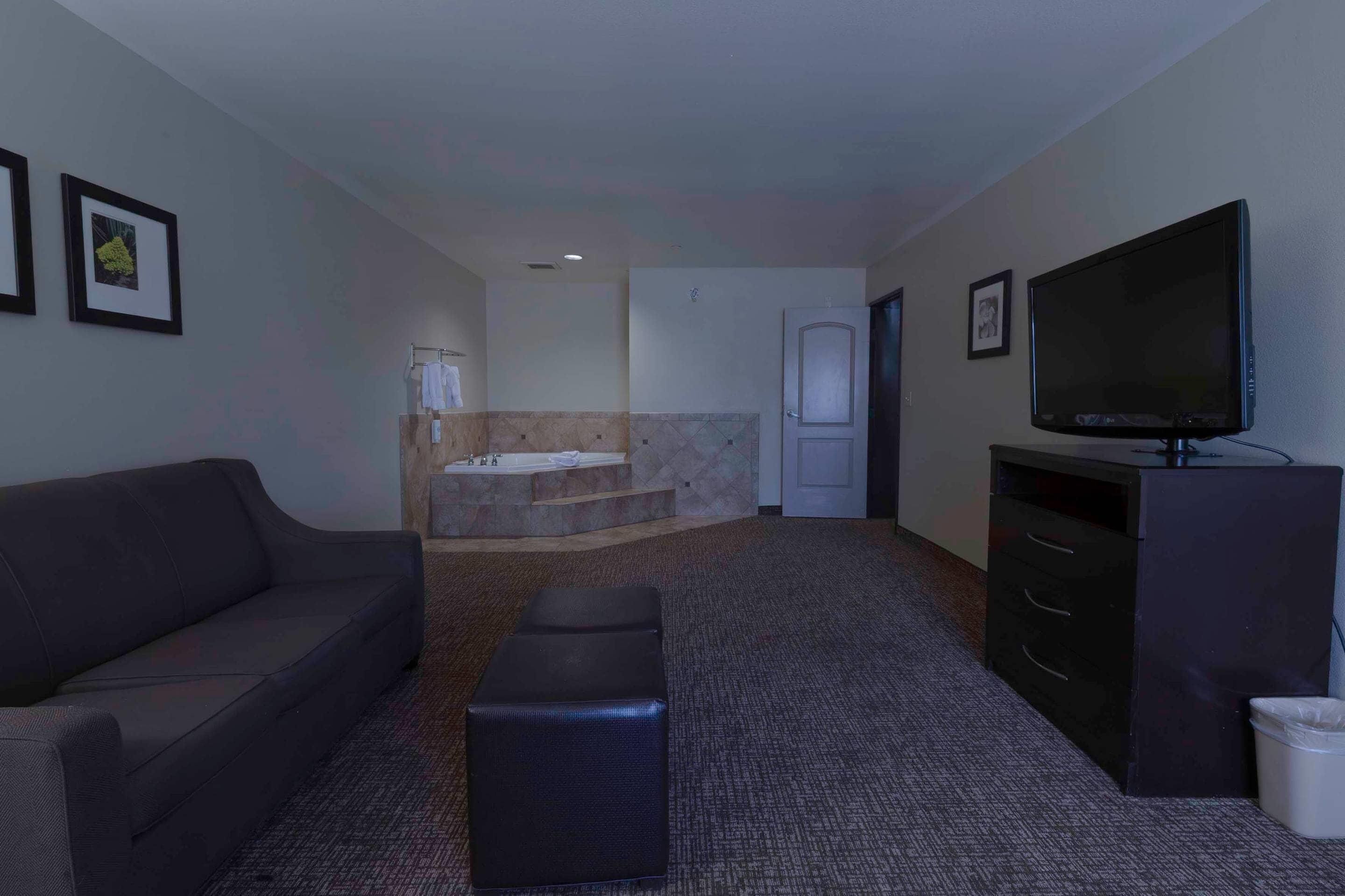 Pillow-top beds, desk, laptop workspace, blackout curtains