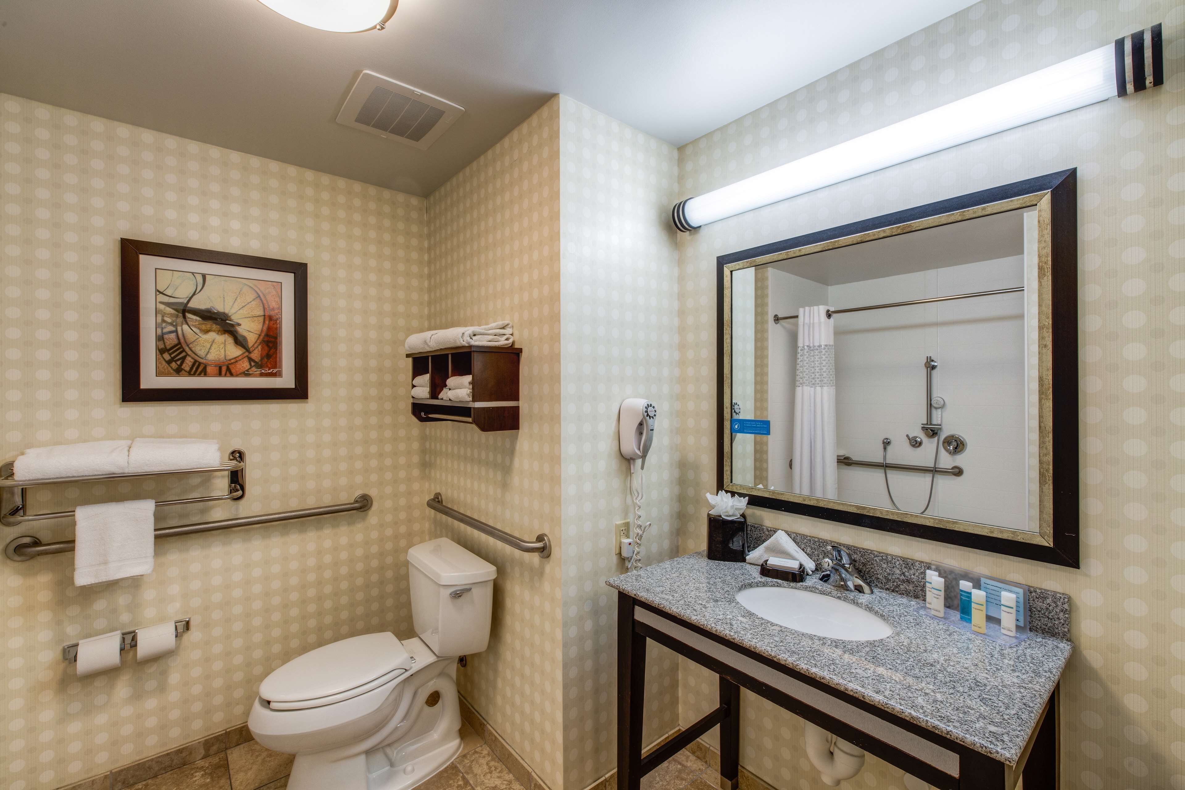 room, 1 king bed, accessible, non smoking | bathroom | combined shower/bathtub, hair dryer, towels