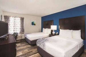 Room, 2 Double Beds, Non Smoking | Pillowtop beds, desk, laptop workspace, iron/ironing board