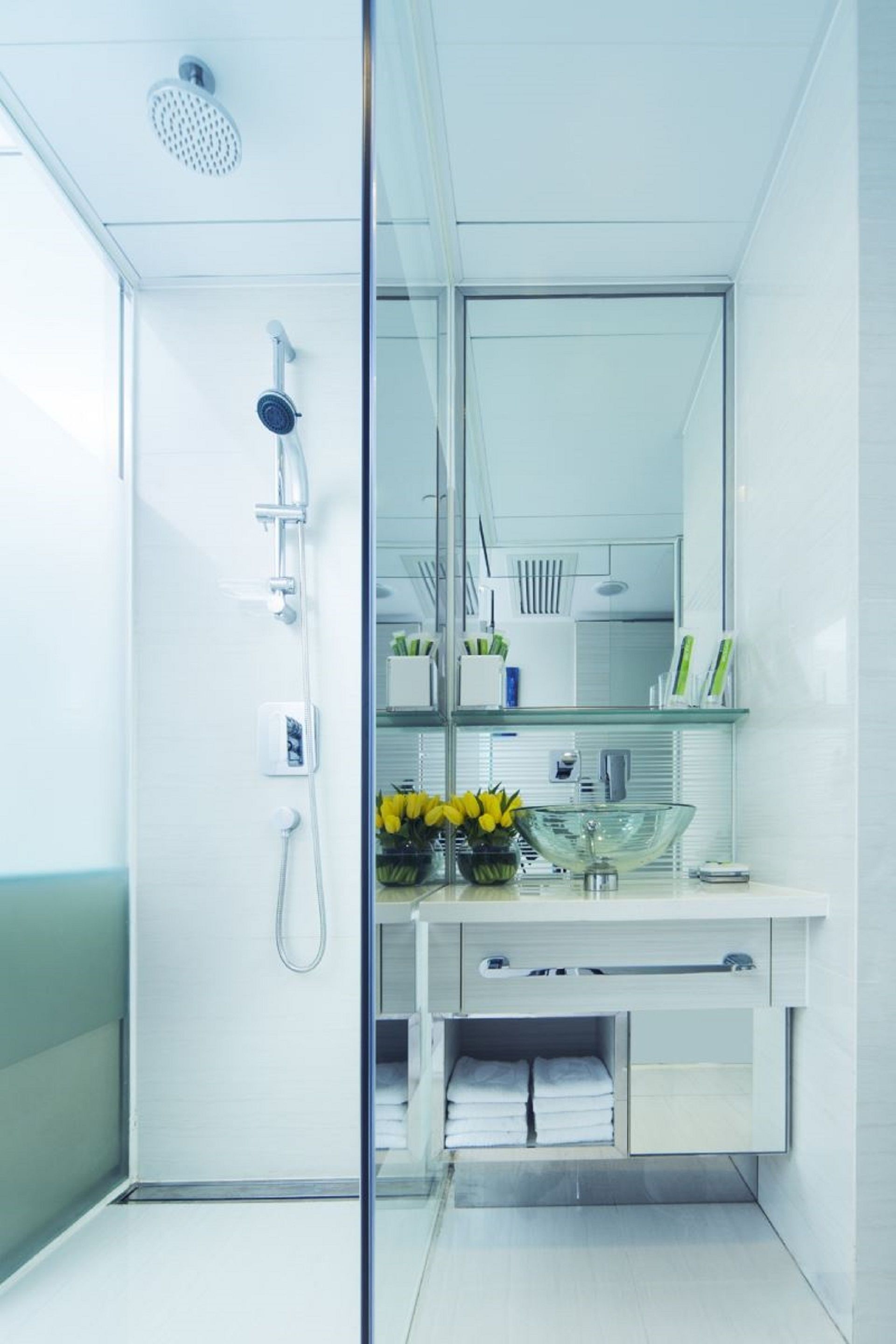 Bathroom | Shower, rainfall showerhead, hair dryer, slippers