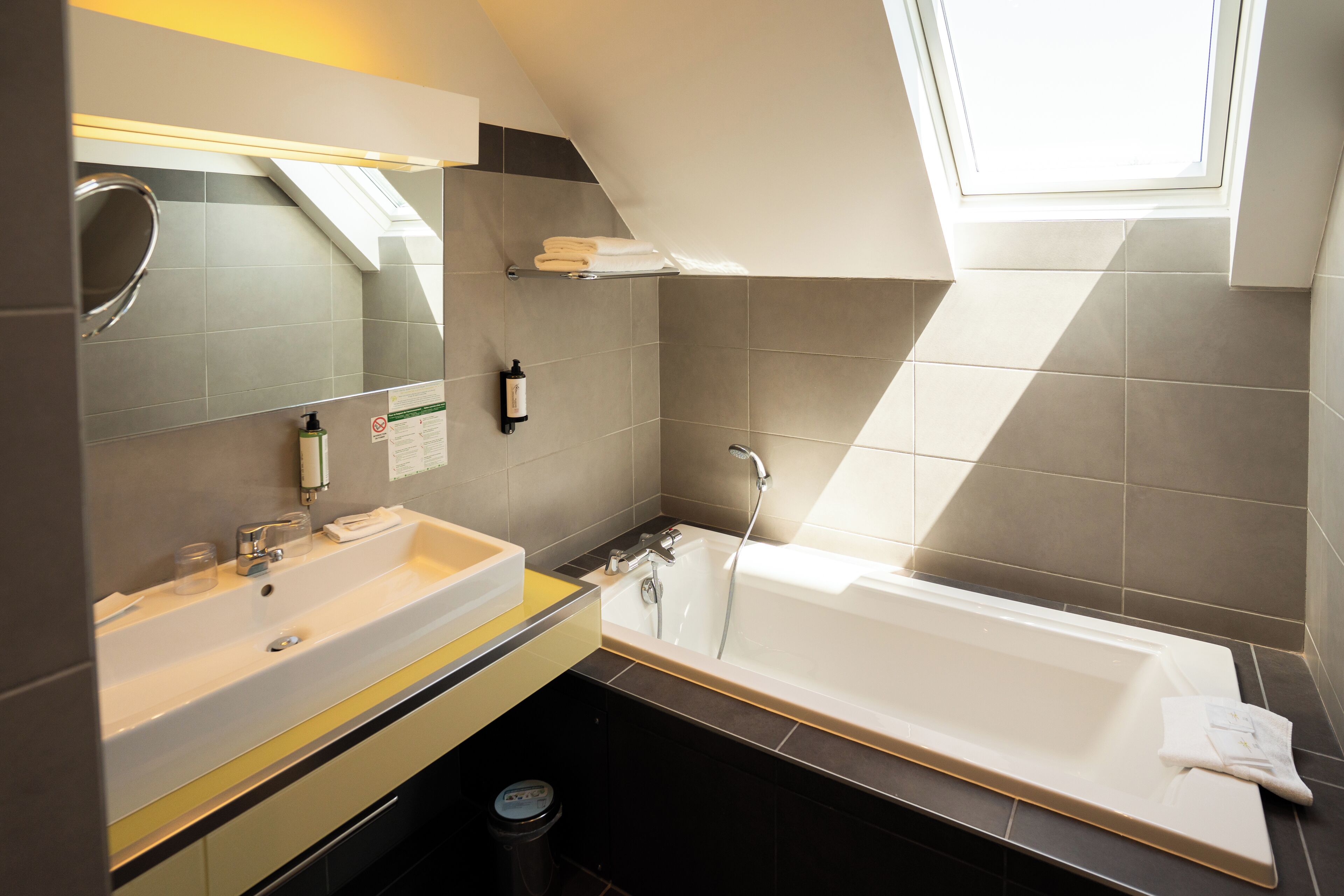 superior double room | bathroom | shower, free toiletries, hair dryer, towels