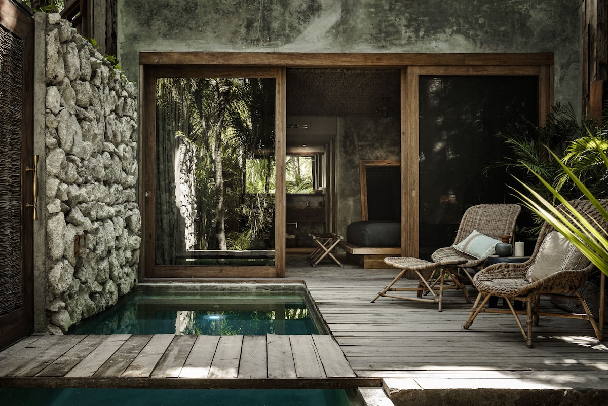 Be Tulum Beach & Spa Resort private pool area with loungers