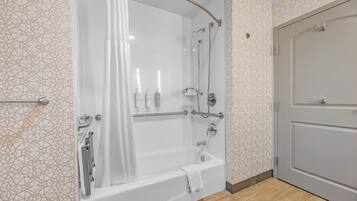 Room, 1 King Bed, Accessible, Non Smoking | Bathroom | Combined shower/bathtub, free toiletries, hair dryer, towels